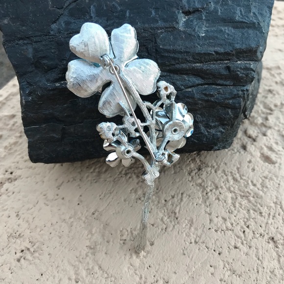 Vintage Brooch Silver Blue Enamel Flower Pin 60s - Picture 2 of 8